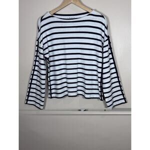 Loft Womens Striped Top Long Flare Sleeve Navy 100% Cotton S Coastal Nautical